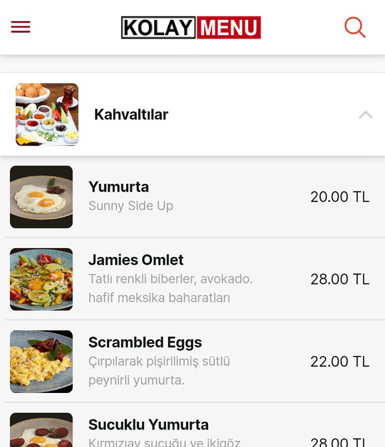 MENÜ KOLAY - Mobil Uyumlu - Online Restoran Menüsü